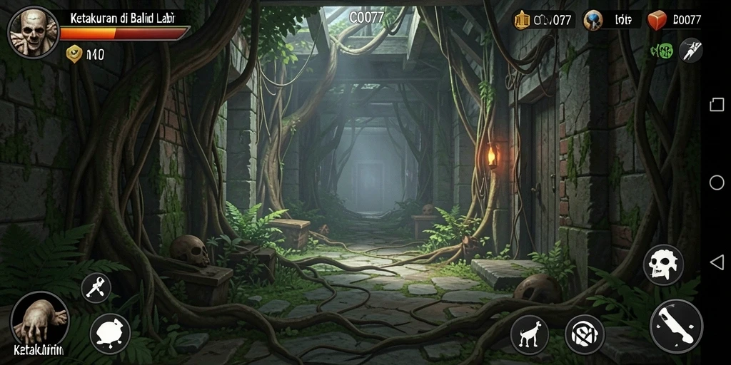Gameplay menakutkan C0077 dengan elemen horor yang mencekam.