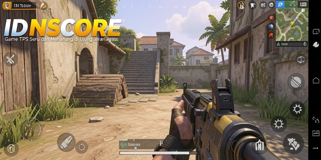 Tampilan gameplay IDNSCORE yang menegangkan di arena TPS.