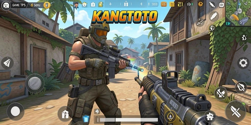 Screenshot gameplay KANGTOTO menunjukkan aksi mendebarkan dalam permainan TPS.