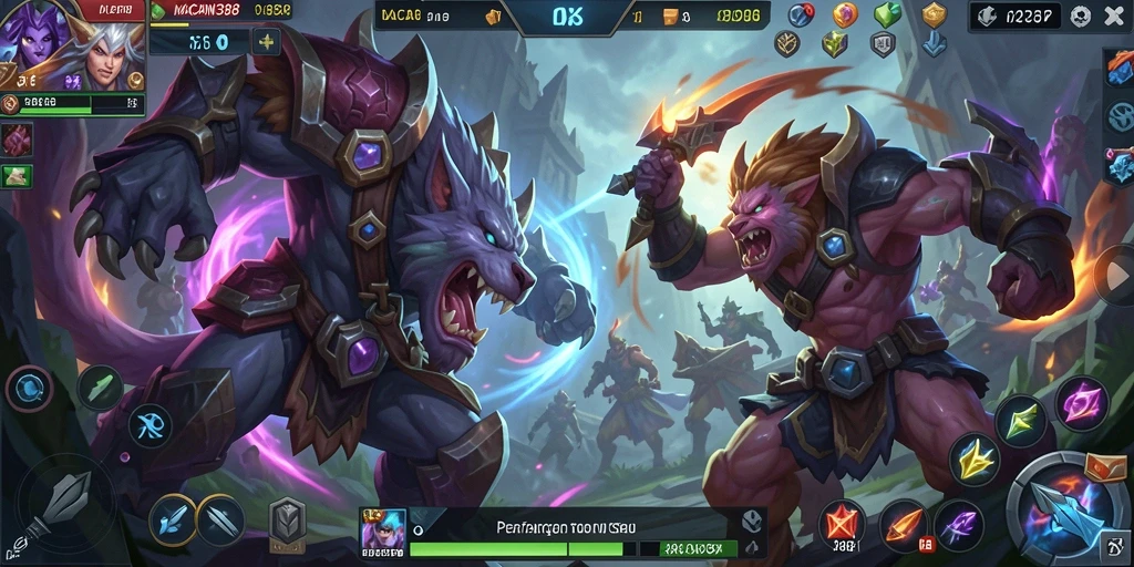 Tampilan gameplay seru dalam MACAN388 dengan aksi para karakter MOBA.