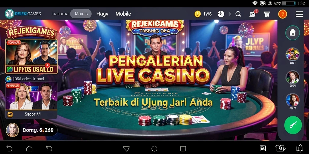 Screenshot gameplay Live Casino REJEKIGAMES menampilkan suasana kasino yang mendebarkan.