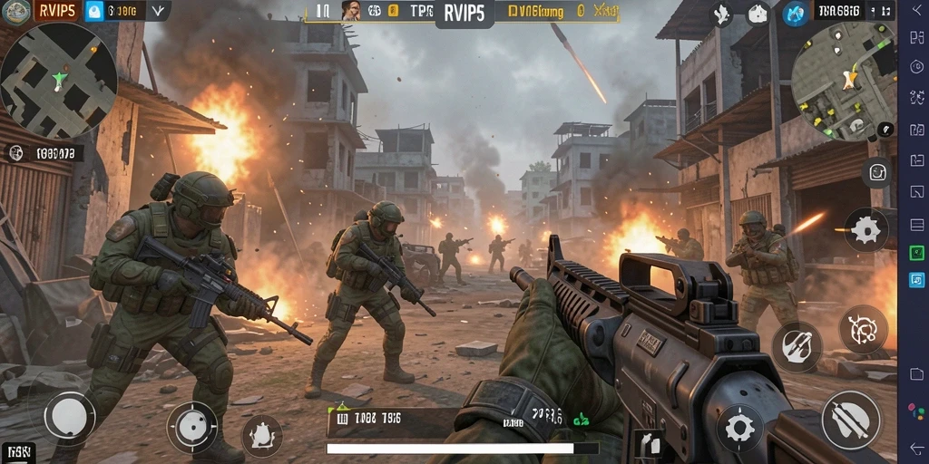 Tangkapan layar RVIP5 menampilkan aksi intens dalam gameplay TPS yang seru.